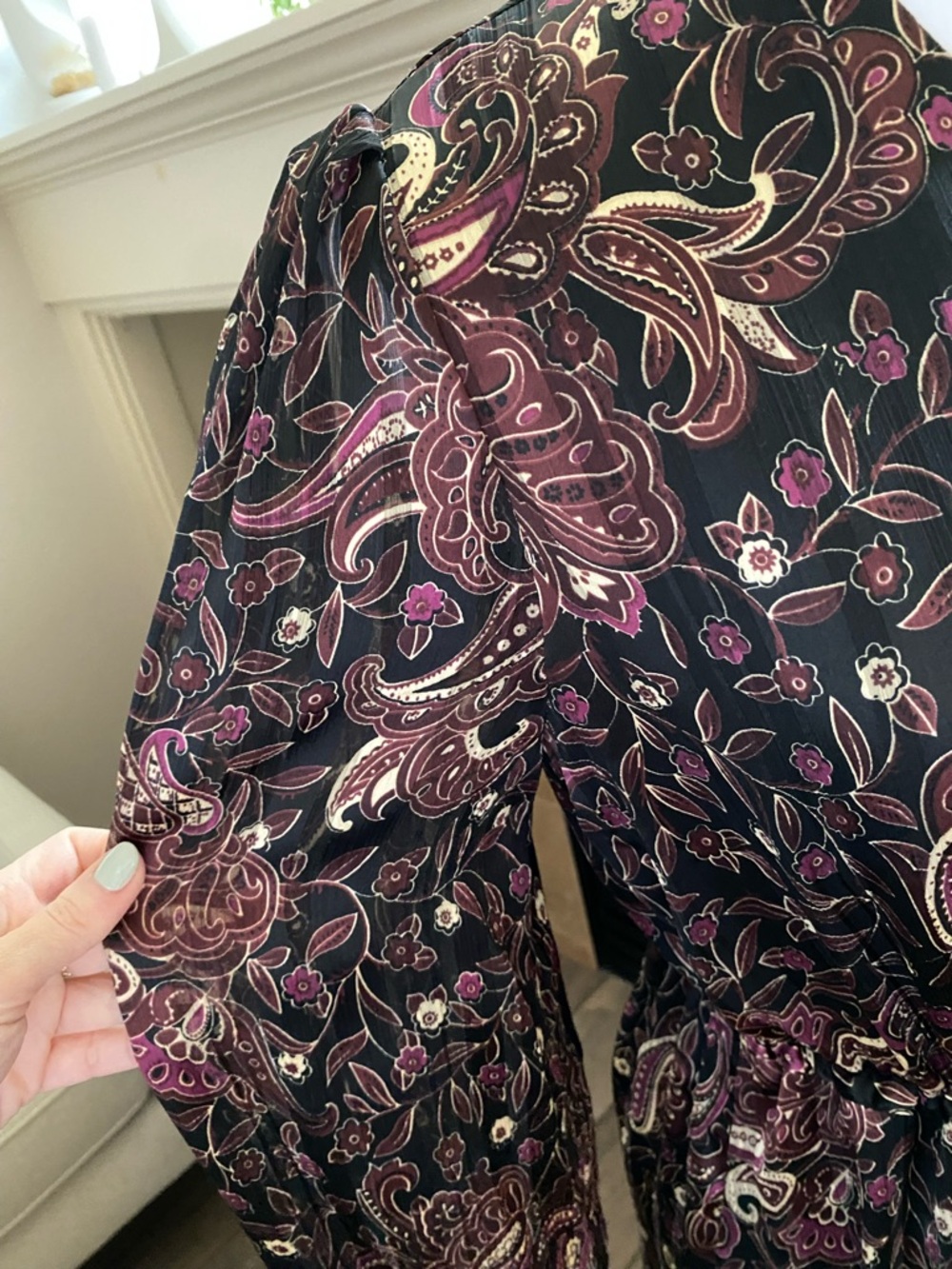 & Other Stories Paris Atelier Paisley Long Sleeve Dress in Burgundy - Picture 6 of 9